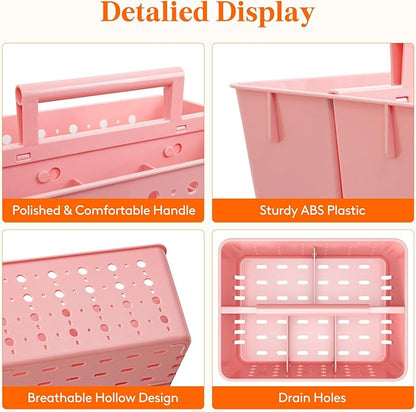 Lifewit Shower Caddy Portable, Plastic Bathroom Organizer with Handle and Holes, Hard Cleaning Basket for Toiletry Storage, College Dorm Essentials, Pink, 3 Packs
