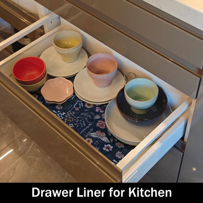 16IN x 10FT Dark Blue Butterfly Shelf Drawer Liner for Kitchen