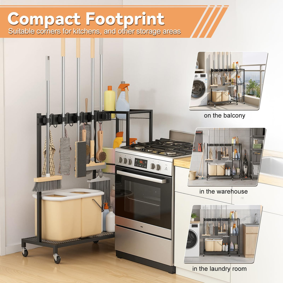 Wheeled Metal Broom Closet Storage Cabinet
