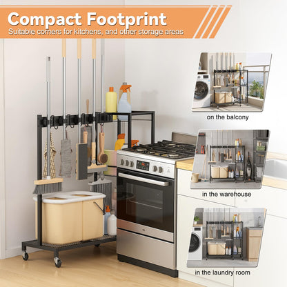 Wheeled Metal Broom Closet Storage Cabinet
