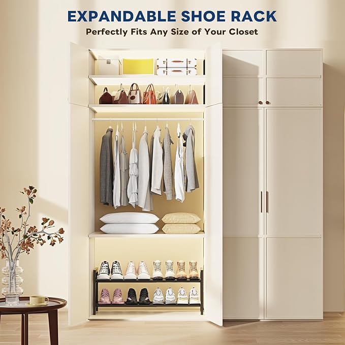 Mavivegue Expandable Shoe Rack, 2-Tier Adjustable Shoe Organizer, Shoe Shelf for Closet, Entryway, Front Door