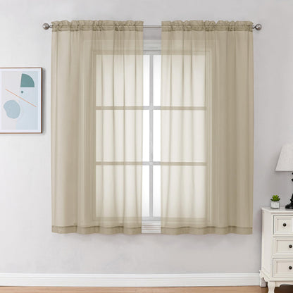 Taupe Sheer Curtains 45 Inch Long 2 Panels (2 Count)