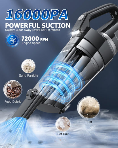 Handheld Vacuum Cleaner Cordless Rechargeable 16000PA for Car Home