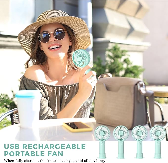 Tujoe 6 Pcs Mini Powerful Handheld Fan 3 Speed Personal Small Portable Rechargeable Fan with Base USB for Women Eyelash Makeup Office Travel Beach Indoor Outdoor (Green)