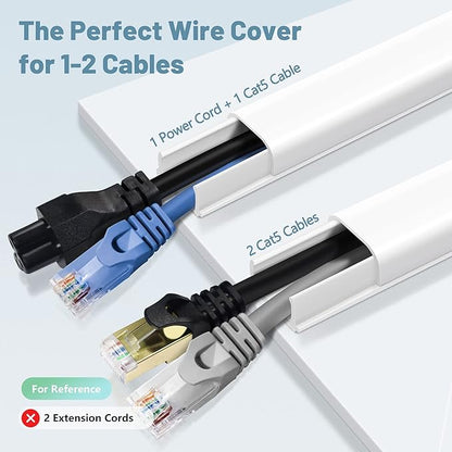 ZhiYo Wire Covers for 2 Cords, 43.7in Cord Hider on Wall Mounted, White Cord Cover Kit, Cable Cover Cable Concealer for Extension Cord, Ethernet Cable, Speaker Wire, 0.7in(W) x 0.4in(H)