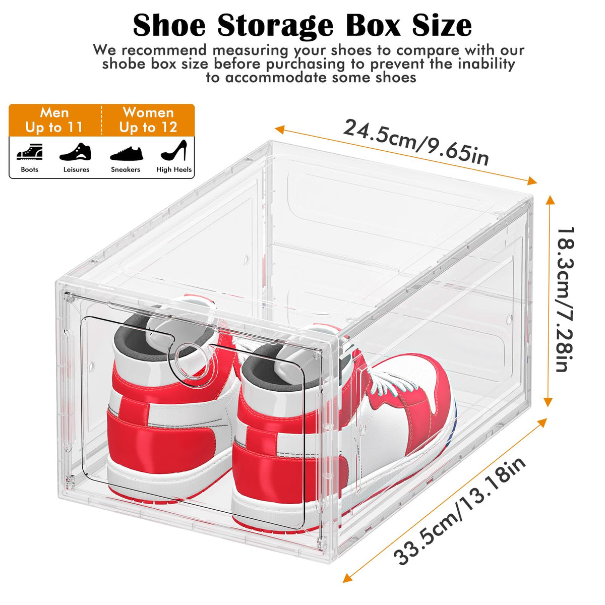 6 Pack Clear Shoe Storage Boxes Magnetic Stackable (6 Count)