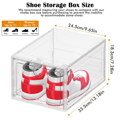 6 Pack Clear Shoe Storage Boxes Magnetic Stackable (6 Count)