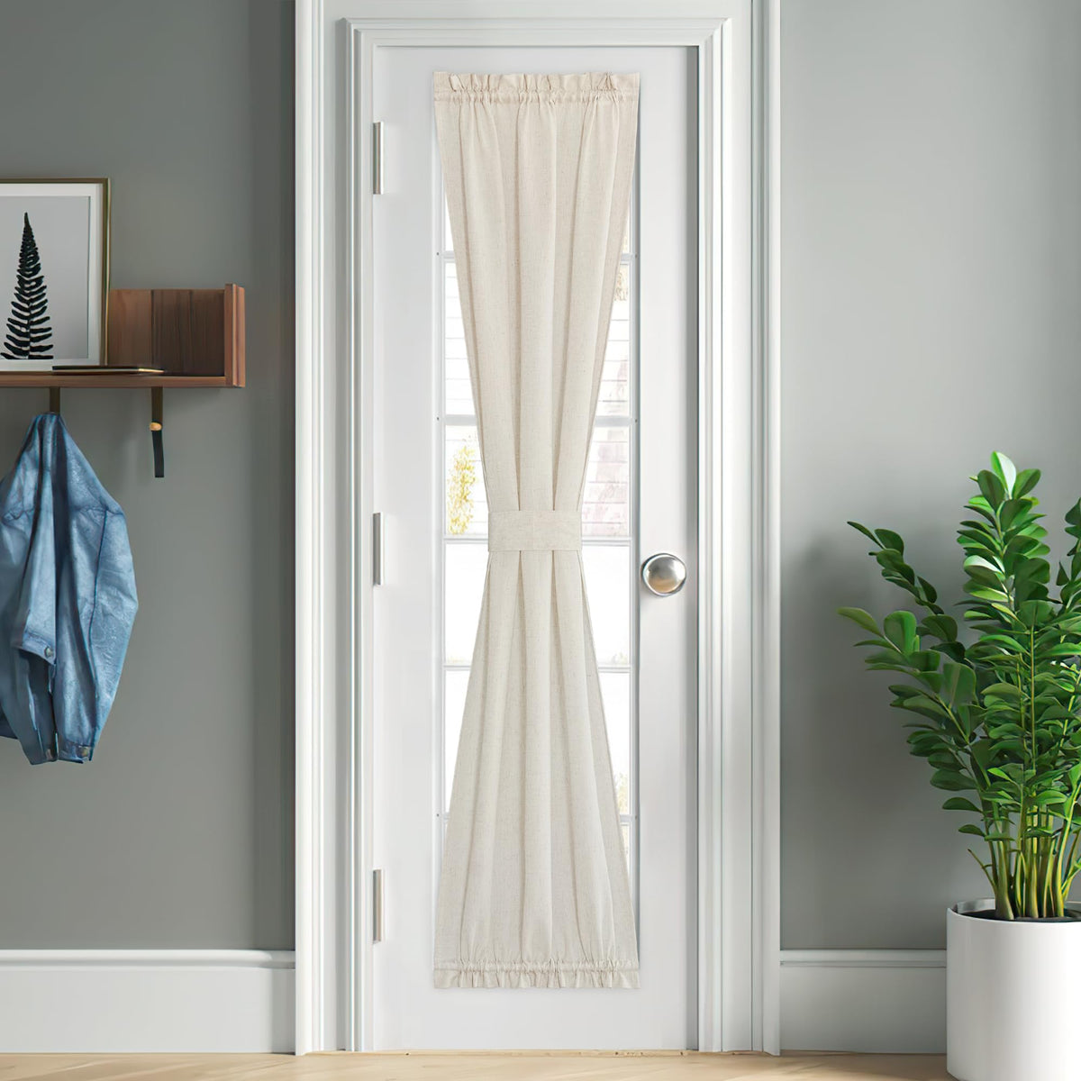 Natural French Sheer Door Curtain 26 x 80 inches Long for Privacy