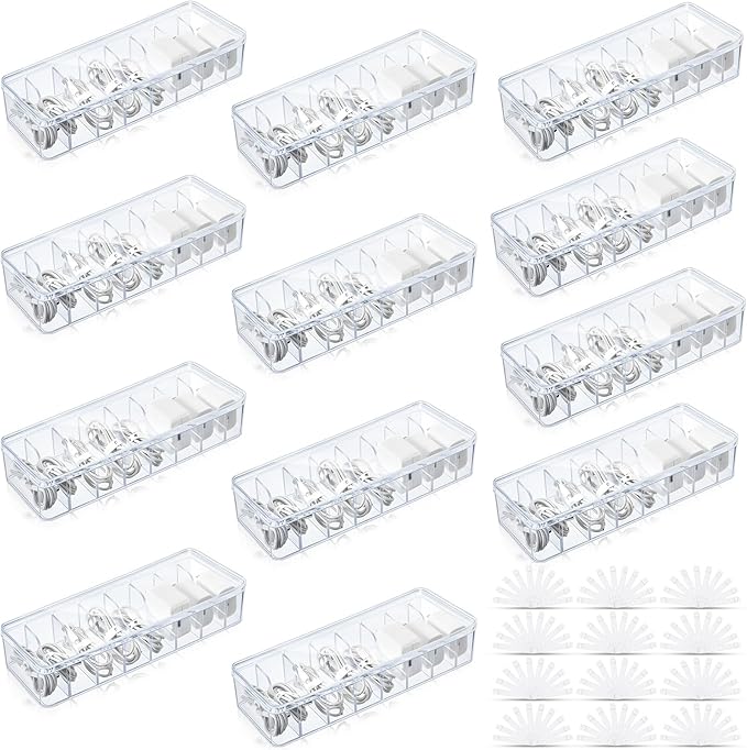 Tatuo 12 Pcs Cable Organizer Box with Wire Ties, Plastic Cord Storage Box with Lid, Electronics Organizer for Home Office Desk Organizers and Accessories (Clear)