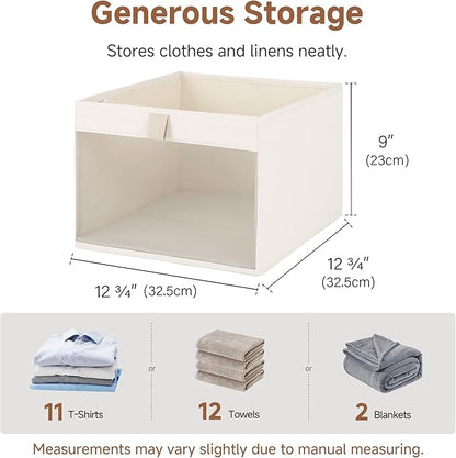 StorageWorks Storage Bins with Clear Window, Large Fabric Closet Organizer for Clothes, Collapsible Storage Baskets with PU Handles, Beige, 3-Pack