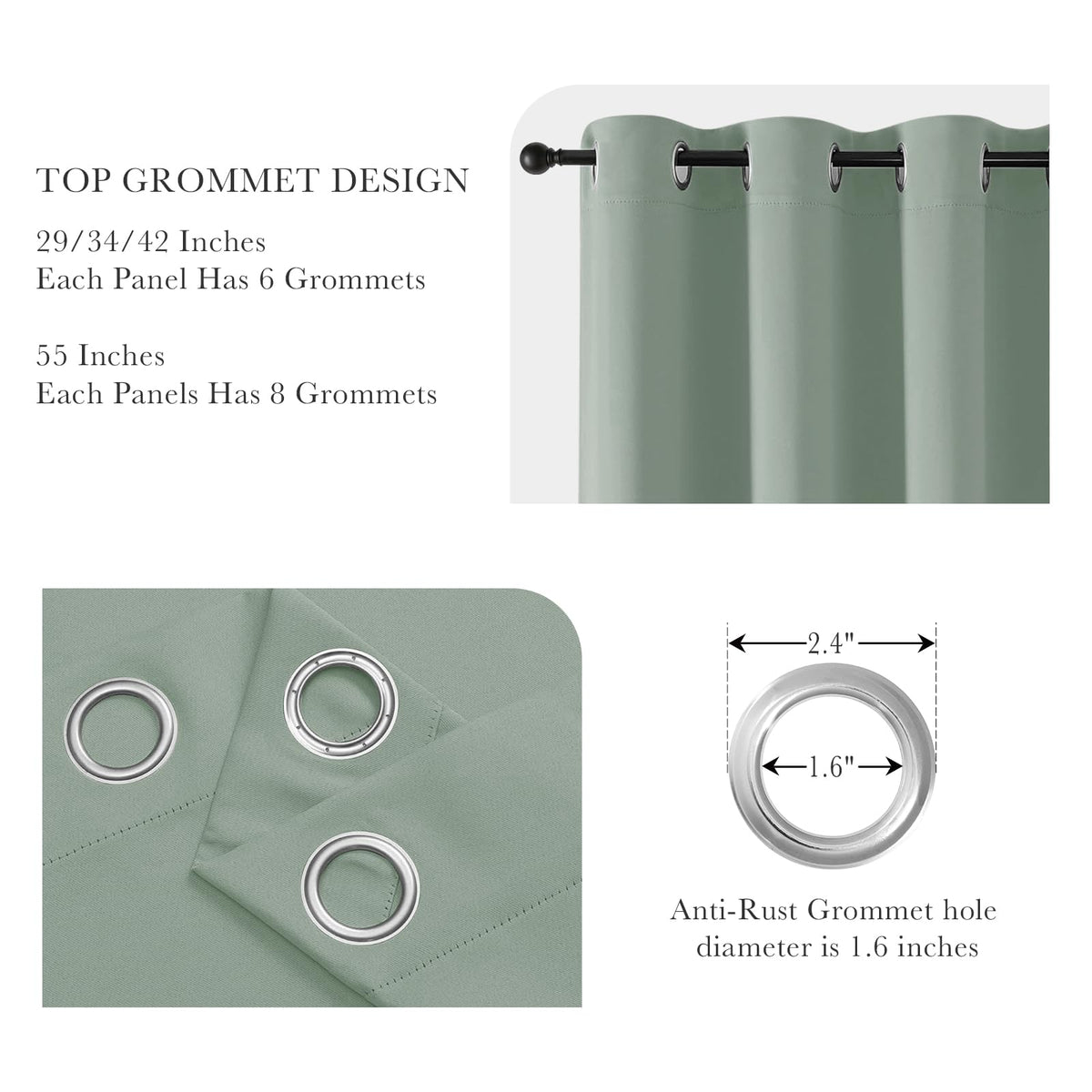 Sage Green Blackout Curtains for Bedroom 63 Inch Length 2 Pcs (2 Count)