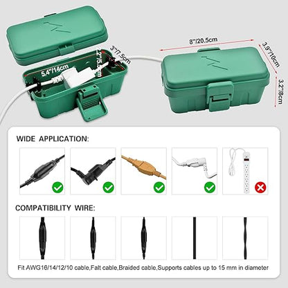 Hrensaw Small Weatherproof Electrical Connection Box(Inner 5.5 x 3 x 2.2inch),Outdoor Electrical Box,Waterproof Extension Cord Covers for Plug, Extension Cables, Holiday Lights,Green