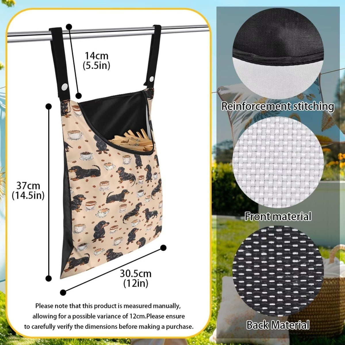 Dachshund Puppy Clothespin Bag Fashion Hanging Storage Organizer Clothes Pin Bag Waterproof Laundry Clothespin Bag Clothespin Holder for Clothesline Outdoor