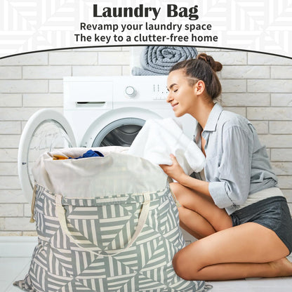 Canvas Laundry Bag with Handles & Drawstring