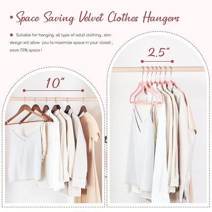 HOUSE DAY Pink Velvet Hangers 60 Pack, Non Slip Flocked Felt Hangers, Sturdy Velvet Clothes Hanger, Cute Heart Heavy Duty Coat Hanger, Ultra Slim Pink for Closet Space Saving