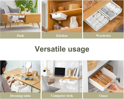 FRETONBA Under Desk Drawer Self-Adhesive Hidden Desktop Organizer, Attachable Desk Drawer Slide Out, Table Storage Tray for Stationery Home Office Organization Medium White