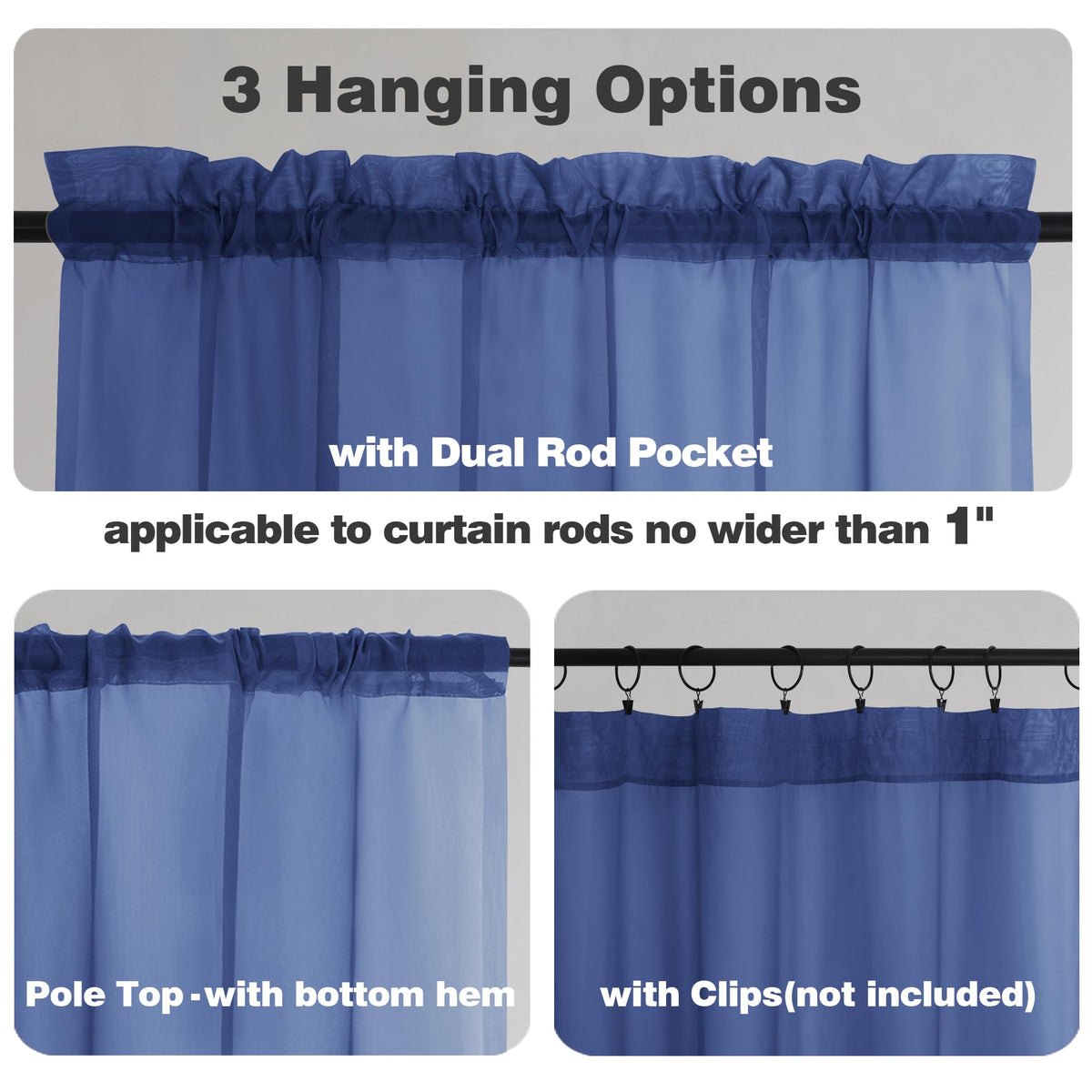 Royal Blue Sheer Curtains 84 Inches Long (2 Count)