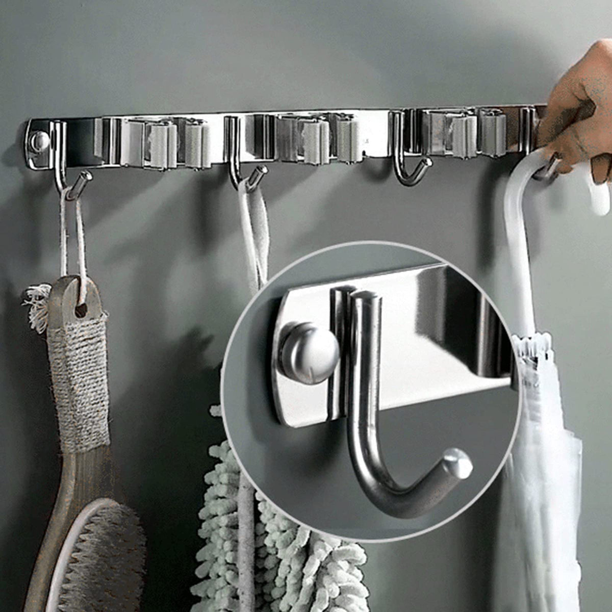 Stainless Steel Broom Holder Bathroom Storage Wall Mount Metal Holder for Heavy Duty Tool Organizer