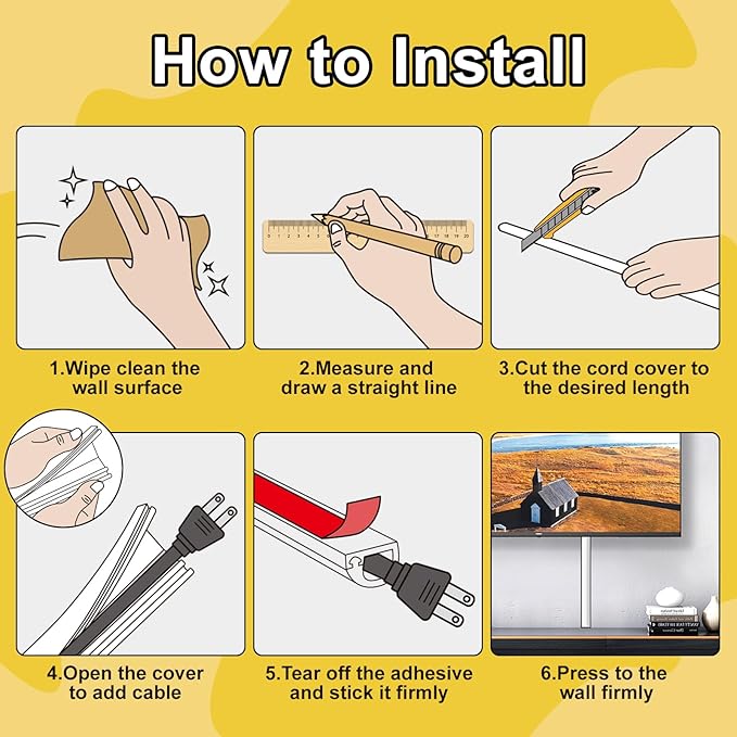 UOMTFAI Wall Cord Hider 196 Inch, Self Adhesive Cable Hider Cord Cover for Wires, Flexible Wire Cover Cable Raceway for Cord Management W0.59 H0.39in White