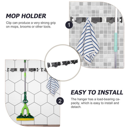 Nail free Mop and Broom Holder Rack Wall Mount Space Aluminum Black 4