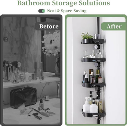 akinbas Tension Pole Shower Caddy Organizer with 4 Tier L-Shaped Rust Resistant Bathroom Corner Shelves with 34-124 Inch Adjustable No Drilling Quick Install Shower Rack for Bath Essentials (Black)