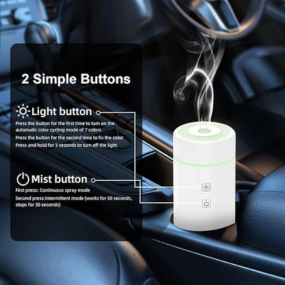 SEEDSEEL 100ML Car Essential Oil Diffuser, Rechargeable Battery Powered, Cordless Portable Humidifier with 7 LED Color Changing Lights for Travel (White)