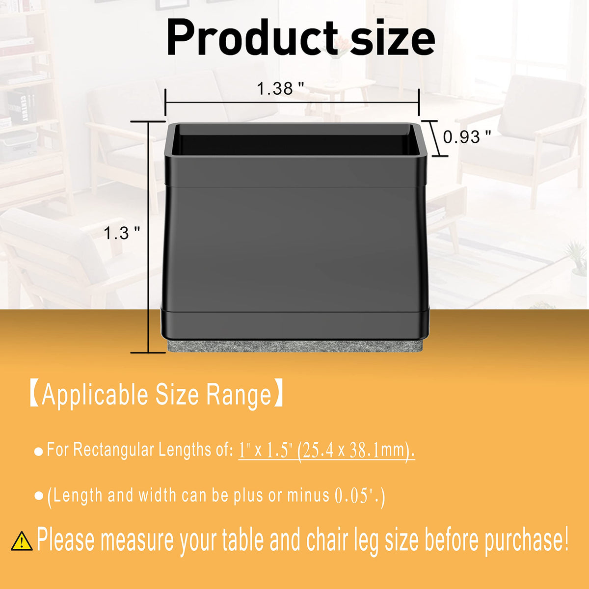 1" x 1 1 2" Rectangle Chair Leg Protectors for Hardwood Floors (16 Count)