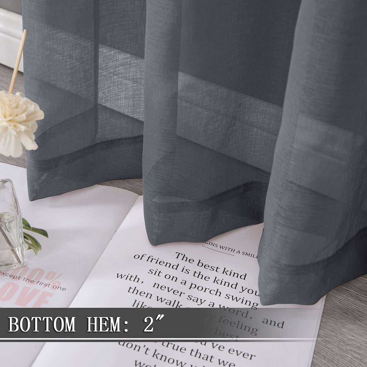 Short Sheer Curtain Linen Textured Living Room Curtains Sheer Light Filtering Rod Pocket Voile Curtain for Bedroom