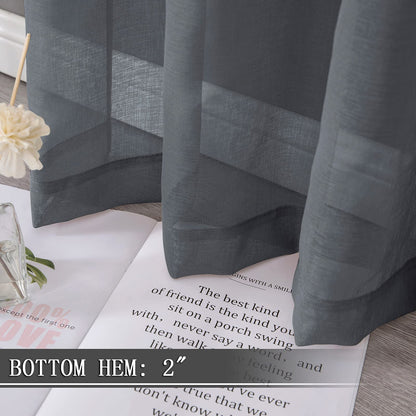 Short Sheer Curtain Linen Textured Living Room Curtains Sheer Light Filtering Rod Pocket Voile Curtain for Bedroom