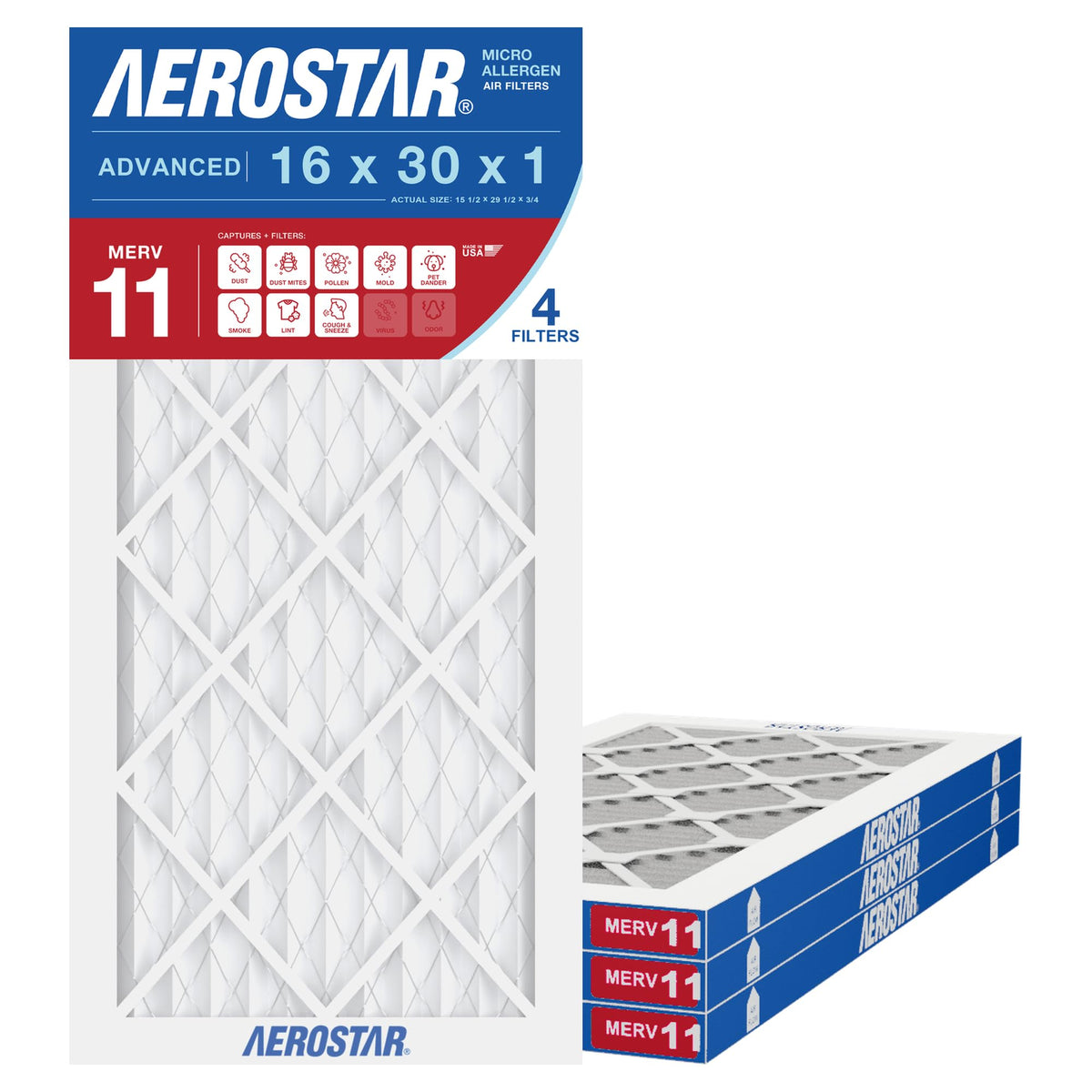 Air Filter 16x30x1 MERV 11 AC Filter (4 Count)