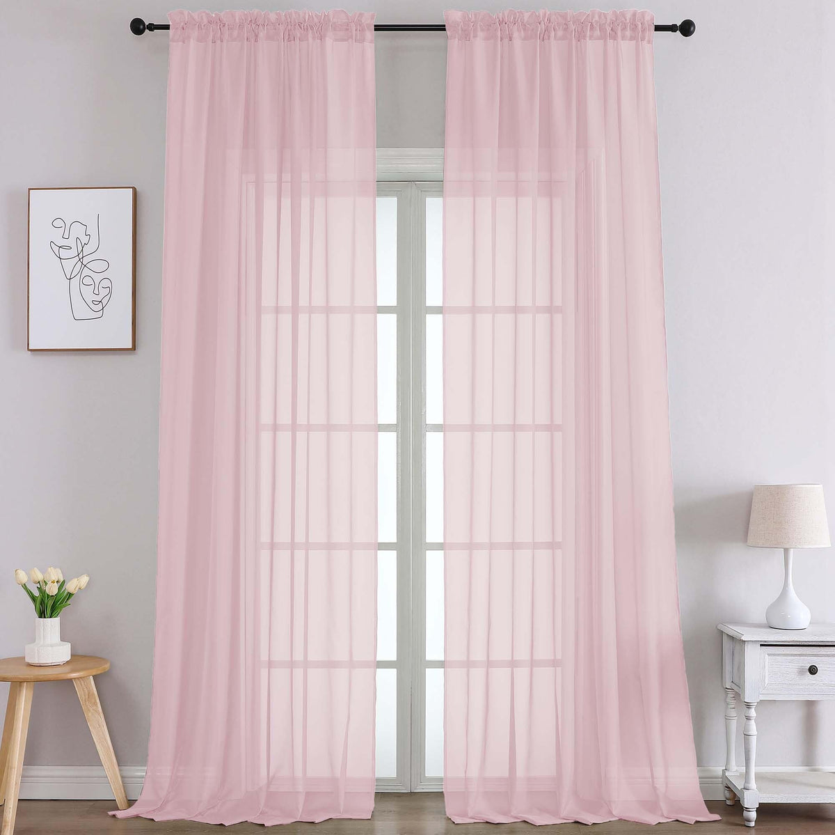 Extra Long Blush Pink Sheer Curtains 108 Inches Long 2 Panels (2 Count)