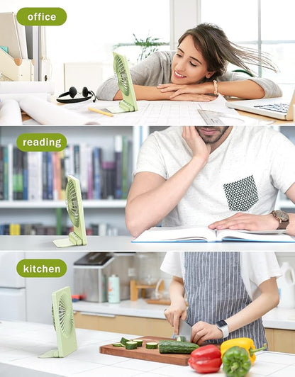 Zuvas Desk Fan Battery Operated Fan Rechargeable 180°Tilt Folding Personal Fan Ultra Quiet Small Portable 3 Speed Adjustable Strong Wind Fan For Office Bedroom Home Desktop Camping (Light Green)