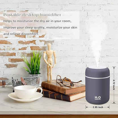 Mini Humidifier,300ml Small Cool Mist Humidifier with 7-Color LED Night Light,USB Personal Desktop Humidifier,2 Adjustable Mist Modes,Auto Shut-Off,Ultra Quiet,for Car,Office,Bedroom (Dark gray)