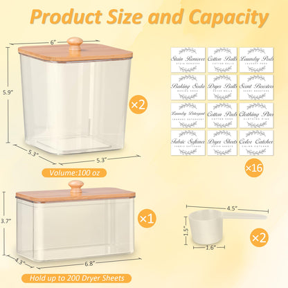 3 Pack Laundry Pods Container & Dryer Sheet Holder Set
