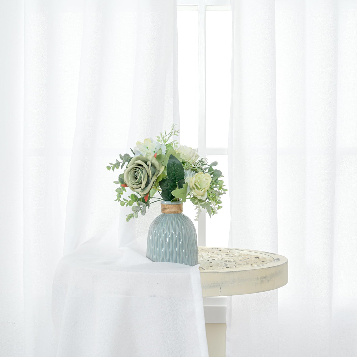 White Linen Curtains 84 Inches Long for Living Room (2 Count)