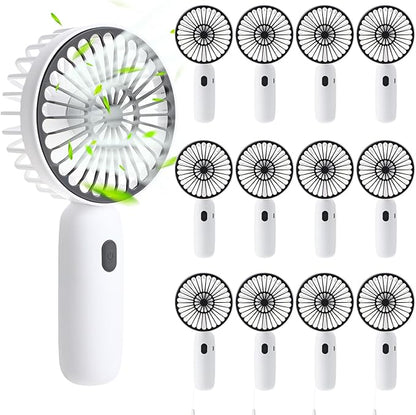 Rossesay 12 Pack Mini Portable Handheld Fan Bulk for Travel 3 Speeds, Rechargeable USB Battery Operated, Small Personal Eyelash Fans for Women Outdoor(White,Simple Style)