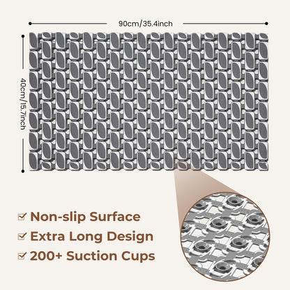Bathtub Mat Non Slip for Bathroom with Suction Cups and Drain Holes 35.4 * 15.7 Grey Shower Mat for Inside Shower