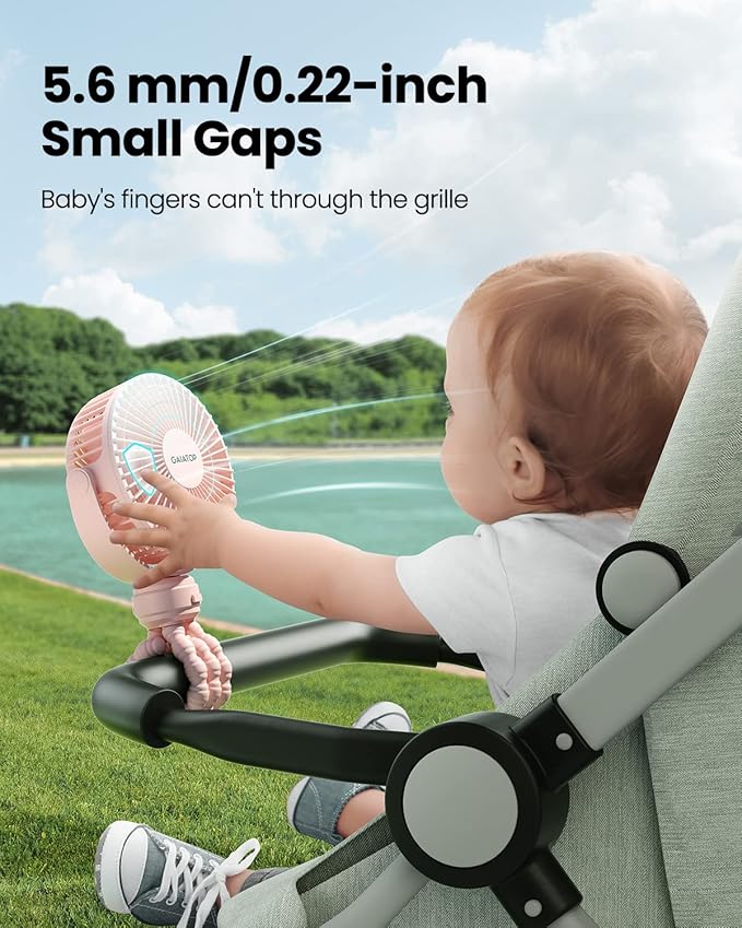 Gaiatop Mini Portable Stroller Fan, Battery Operated Small Clip on Fan, Detachable 3 Speed Rechargeable 360° Rotate Flexible Tripod Handheld Desk Cooling Fan for Car Seat Crib Treadmill Travel Pink