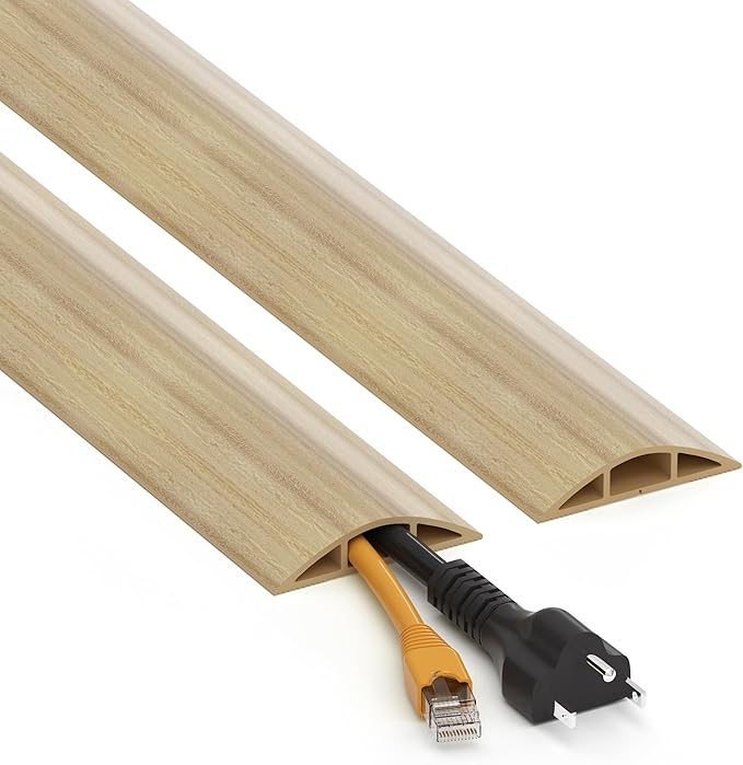 Floor Cord Cover 4ft, Maple Wood Cord Hider Floor Hide Extension Cords, Floor Cable Management Floor Cable Cover Wire Covers for Cords, Cable Protector Cord Cavity W0.6in x H0.32in