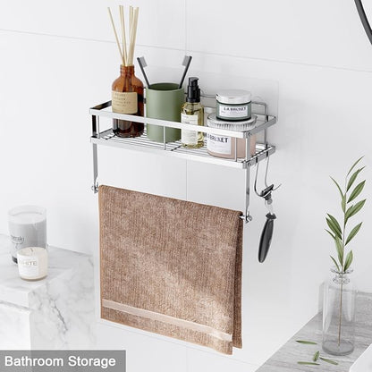 ESOW Paper Towel Holder with Shelf Storage, Adhesive Wall Mount 2-in-1 Basket Organizer for Kitchen & Bathroom, Durable Metal Wire Design, Stainless Steel 304 Brushed Nickel Finish