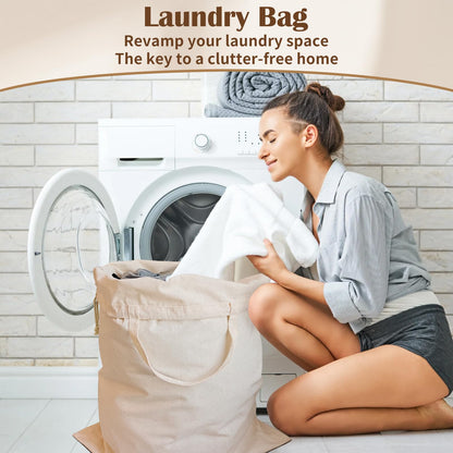 Cotton Canvas Laundry Bag with Handles & Drawstring