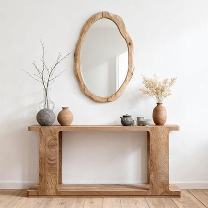 OKD 63 Inch Modern Entryway Console Table, 2-Tier Long Sofa Table Behind Couch with Curved Edge, Wood Farmhouse Narrow Entry Table for Hallway, Living Room, Foyer, Entrance, Light Tree Knot