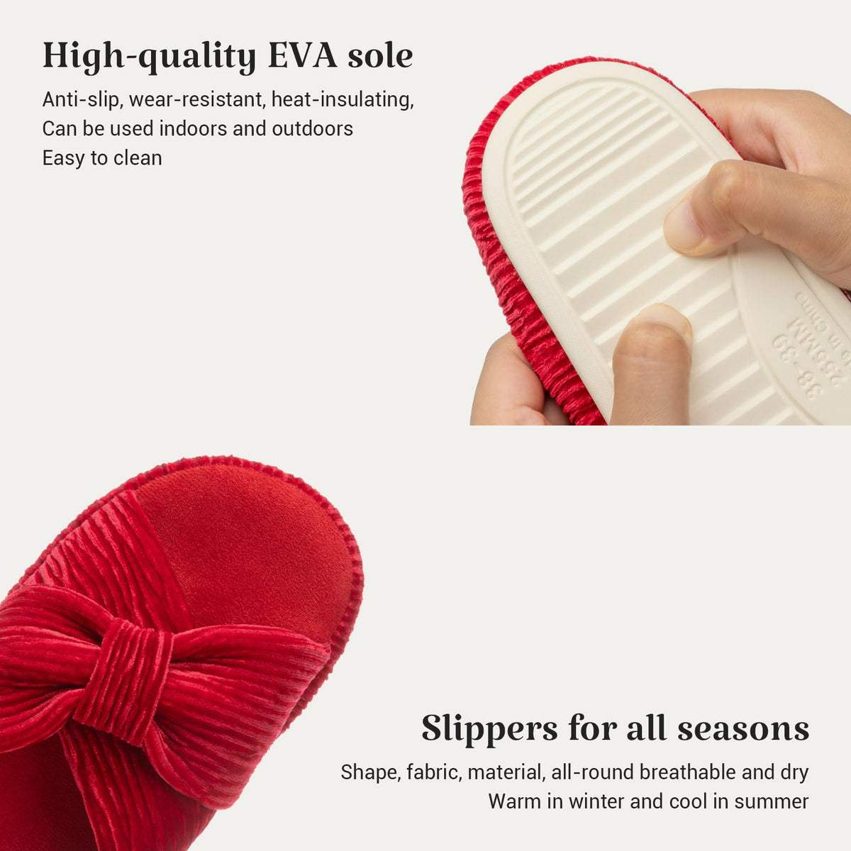 Slippers for Women Memory Foam House Bedroom Bow Crossbands Pearlescent Slipper Shoes Comfy Trendy Gift Slippers Red Size 7 8 6.5