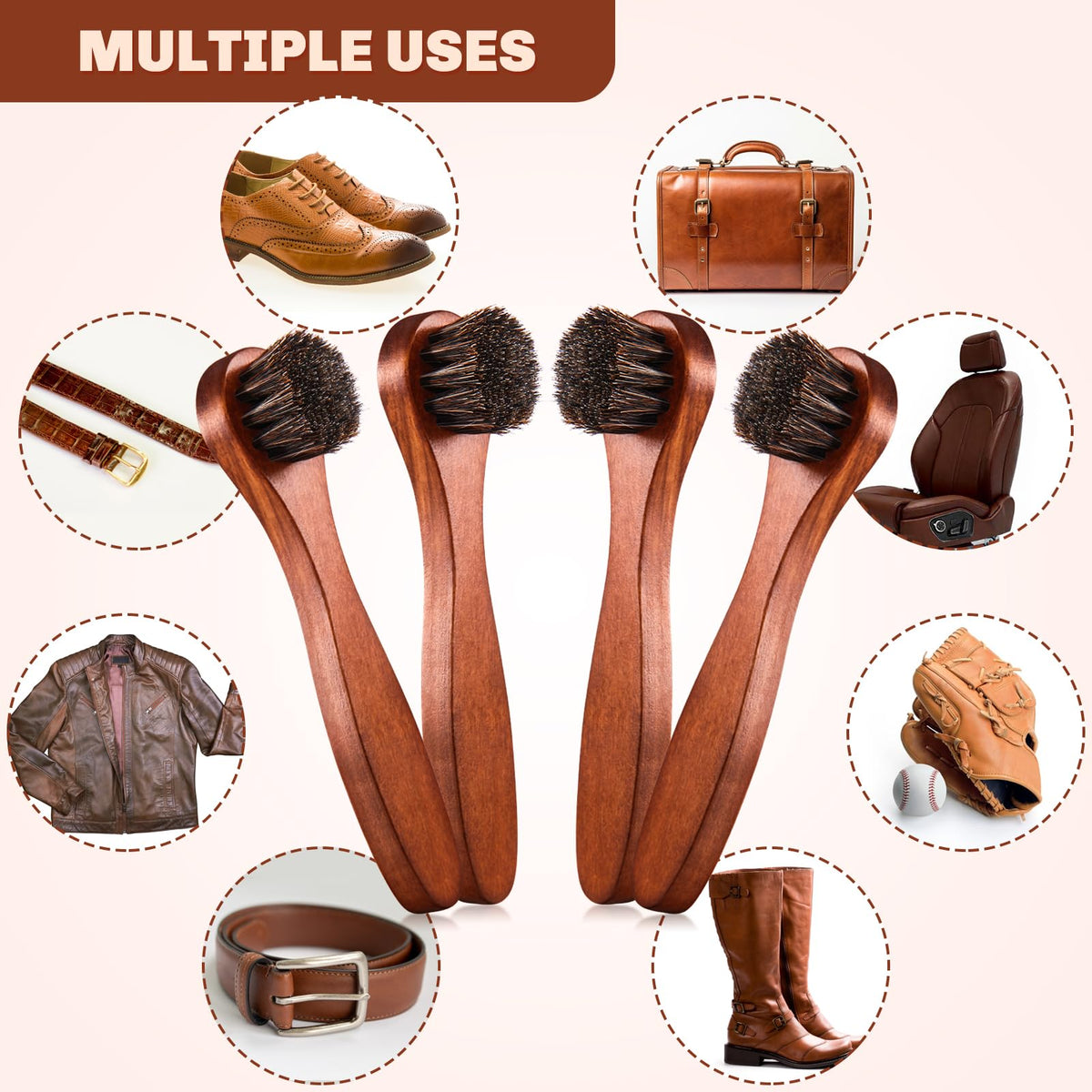 4 Pcs Horsehair Shine Shoes Brush Kit Polish Dauber Applicators Cleaning Leather Shoes Boots Care Brushes Suede Cleaner Brush with Microfiber Shoe Cloth