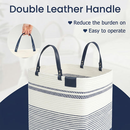 75L Woven Laundry Hamper with Long Leather Handles