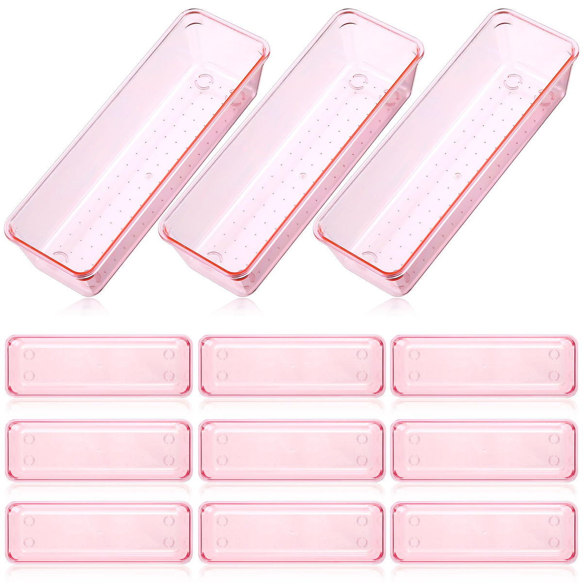 12 Pcs Clear Drawer Organizer 9 x 3 x 2 Inches Plastic Rectangle Trays Makeup Vanity Storage Bins and Kitchen Drawers Dividers for Office Desk Silverware Kitchen Utensils (12 Count)