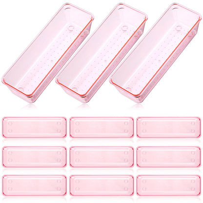 12 Pcs Clear Drawer Organizer 9 x 3 x 2 Inches Plastic Rectangle Trays Makeup Vanity Storage Bins and Kitchen Drawers Dividers for Office Desk Silverware Kitchen Utensils (12 Count)