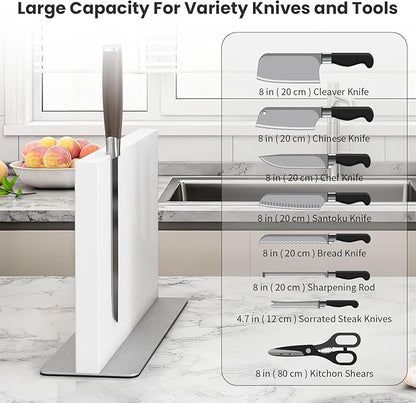 THMINS White Magnetic Knife Block Stainless Steel Double-Sided Magnetic Knife Holder, Universal Multi-function Display Rack for Kitchen Counter