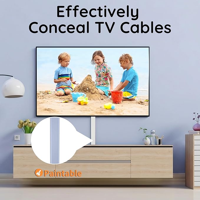 Delamu 236in Cord Hider, Professional Cable Cover Kit for Wall, TV Wire Hider for Wall Mounted TV, Raceway Cover on Management Wires, Cable Concealer, 0.95'' H x 0.55'' W, White