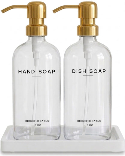 Luxury Glass Hand and Dish Soap Dispenser Set by Brighter Barns